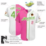 Custom Neon Pink-Green Split Fashion Baseball Jersey - Authentic White Jersey Custom White Neon Green-Pink Authentic Split