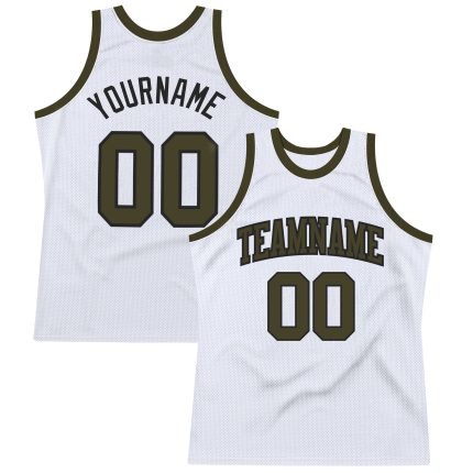 Authentic Throwback Basketball Jersey in Custom White and Olive-Black Color Custom White Olive-Black Authentic Throwback