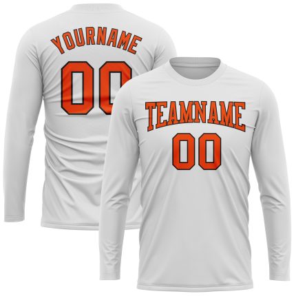 Custom Performance Long Sleeve T-Shirt in White, Orange, and Black Custom White Orange-Black Long Sleeve Performance T-Shirt