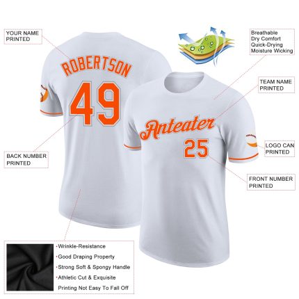 Custom Performance T-Shirt in White, Orange, Gray - Ideal for Sports and Casual Wear Custom White Orange-Gray Performance