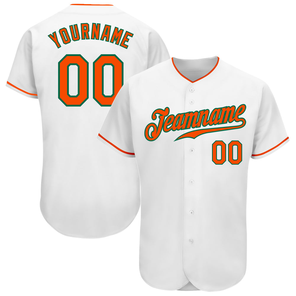 Custom Authentic Baseball Jersey in White, Orange, Kelly Green - Style 9418 Custom White Orange-Kelly Green Authentic Baseball
