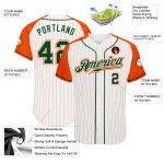 Custom Baseball Jersey Green Orange Pinstripe Raglan Sleeves Authentic White Orange Design Custom White Orange Pinstripe
