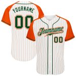 Custom Baseball Jersey Green Orange Pinstripe Raglan Sleeves Authentic White Orange Design Custom White Orange Pinstripe