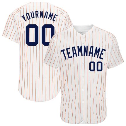 Custom Navy Authentic Baseball Jersey, White Orange Pinstripe Style 8332 - Perfect for Sports Fans and Players Custom White