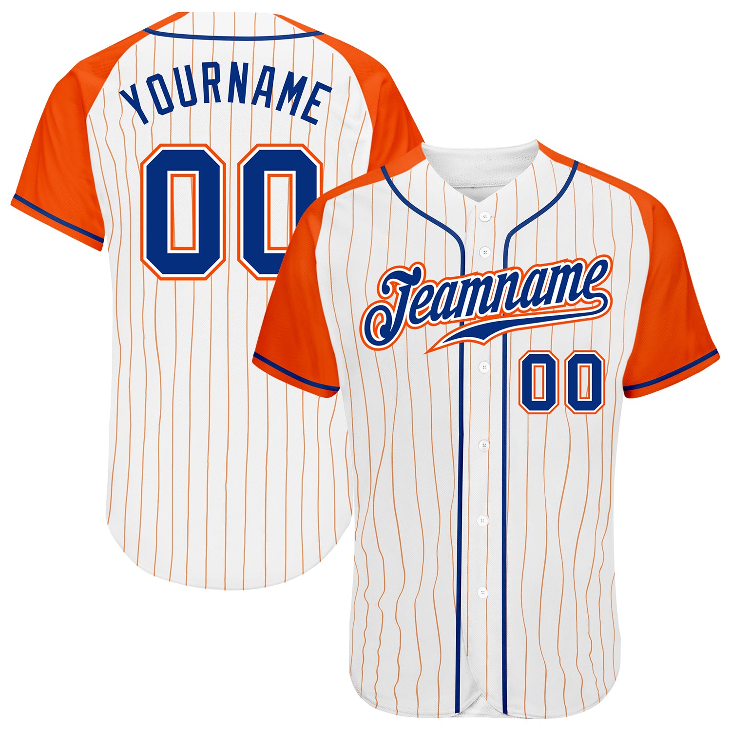 Custom Orange Pinstripe Baseball Jersey - Royal-Orange Authentic Raglan Sleeves Custom White Orange Pinstripe Royal-Orange