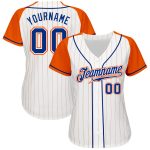 Custom Orange Pinstripe Baseball Jersey - Royal-Orange Authentic Raglan Sleeves Custom White Orange Pinstripe Royal-Orange