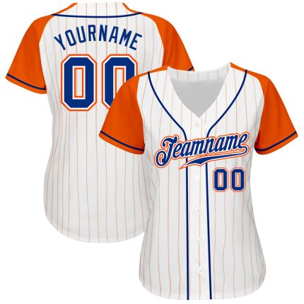 Custom Orange Pinstripe Baseball Jersey - Royal-Orange Authentic Raglan Sleeves Custom White Orange Pinstripe Royal-Orange