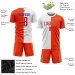Custom white, orange and purple soccer jersey, detail of the printed panel
