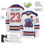 Custom Orange and Royal Hockey Jersey - Personalized White Team Jersey Custom White Orange-Royal Hockey Jersey