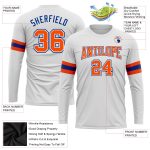Custom Performance T-Shirt for Men, Long Sleeve in White with Orange-Royal Accents Custom White Orange-Royal Long Sleeve