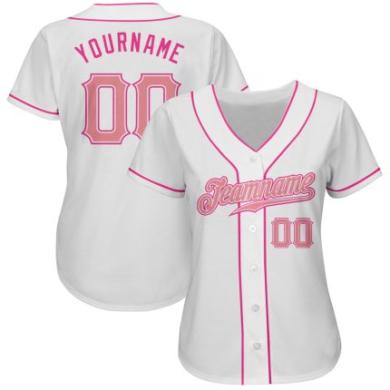 Custom Authentic Pink White Baseball Jersey for Men and Women Custom White Pink Authentic Baseball Jersey