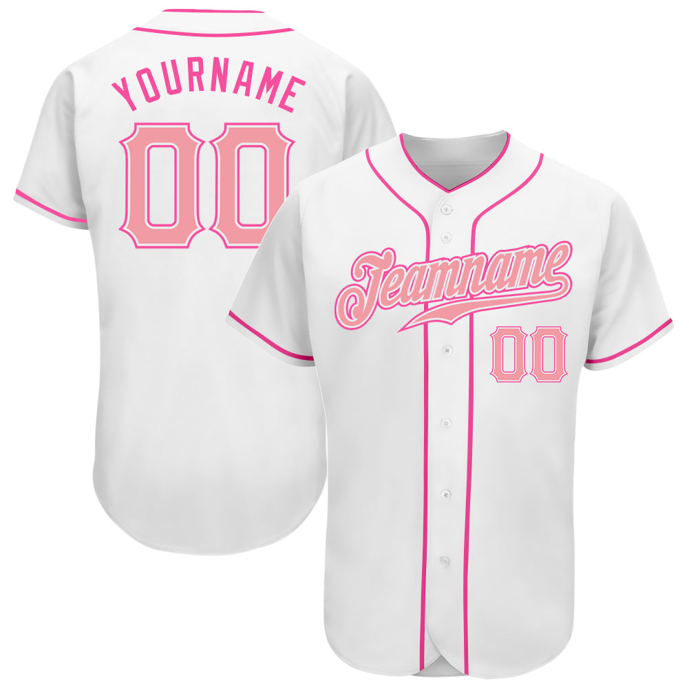 Custom Authentic Pink White Baseball Jersey for Men and Women Custom White Pink Authentic Baseball Jersey