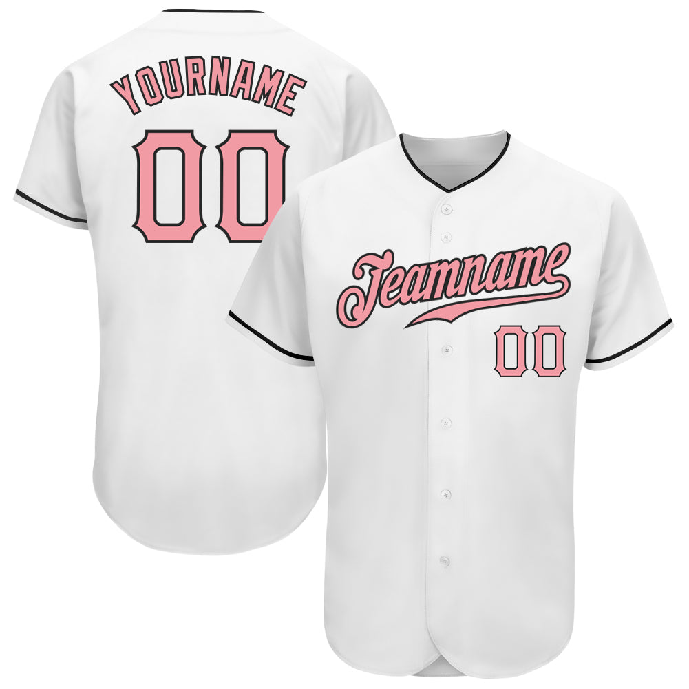 Custom Baseball Jersey - Authentic Pink Black White Design for Men and Women Custom White Pink-Black Authentic Baseball Jersey