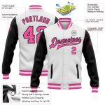 Custom Letterman Jacket Two Tone White Pink Black Full-Snap Varsity Bomber Custom White Pink-Black Bomber Full-Snap Varsity