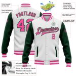 Custom Pink Green Bomber Jacket Full-Snap Varsity Letterman Two Tone Stylish Outerwear Custom White Pink-Green Bomber Full-Snap
