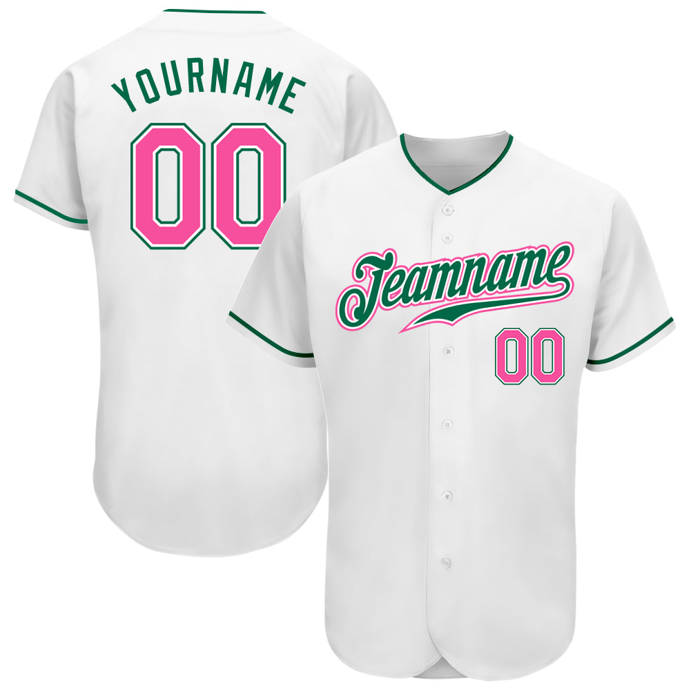 Custom Authentic Baseball Jersey White Pink Kelly Green Design Custom White Pink-Kelly Green Authentic Baseball Jersey
