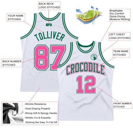 Custom Basketball Jersey White Pink Kelly Green Authentic Throwback Style Custom White Pink-Kelly Green Authentic Throwback