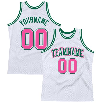 Custom Basketball Jersey White Pink Kelly Green Authentic Throwback Style Custom White Pink-Kelly Green Authentic Throwback