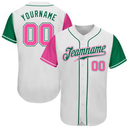 Custom Two Tone Baseball Jersey White Pink Kelly Green Authentic Custom White Pink-Kelly Green Authentic Two Tone Baseball