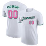Personalized Performance T-Shirt in White Pink and Kelly Green for Sports and Fitness Custom White Pink-Kelly Green Performance