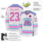 Custom Hockey Jersey - White Pink and Light Blue Design, Personalized Team Apparel Custom White Pink-Light Blue Hockey Jersey