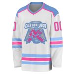 Custom Hockey Jersey - White Pink and Light Blue Design, Personalized Team Apparel Custom White Pink-Light Blue Hockey Jersey