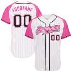 Custom Pink Black Pinstripe Baseball Jersey with Raglan Sleeves - Authentic Design Custom White Pink Pinstripe Black-Pink