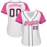 Custom Pink Black Pinstripe Baseball Jersey with Raglan Sleeves - Authentic Design Custom White Pink Pinstripe Black-Pink