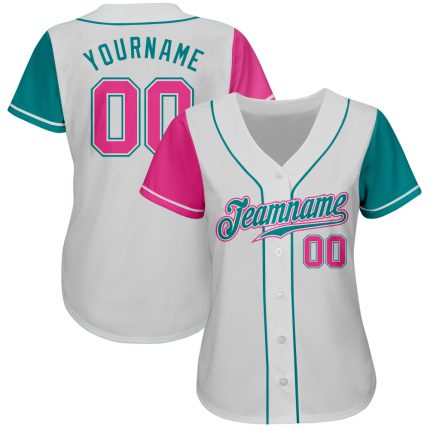 Custom Two Tone Baseball Jersey - Authentic White Pink Teal Design Custom White Pink-Teal Authentic Two Tone Baseball Jersey