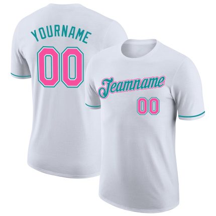 Custom Performance T-Shirt in White, Pink, and Teal - Comfortable Activewear for Women Custom White Pink-Teal Performance