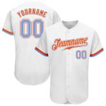 Custom Authentic Baseball Jersey in White Powder Blue and Orange Custom White Powder Blue-Orange Authentic Baseball Jersey