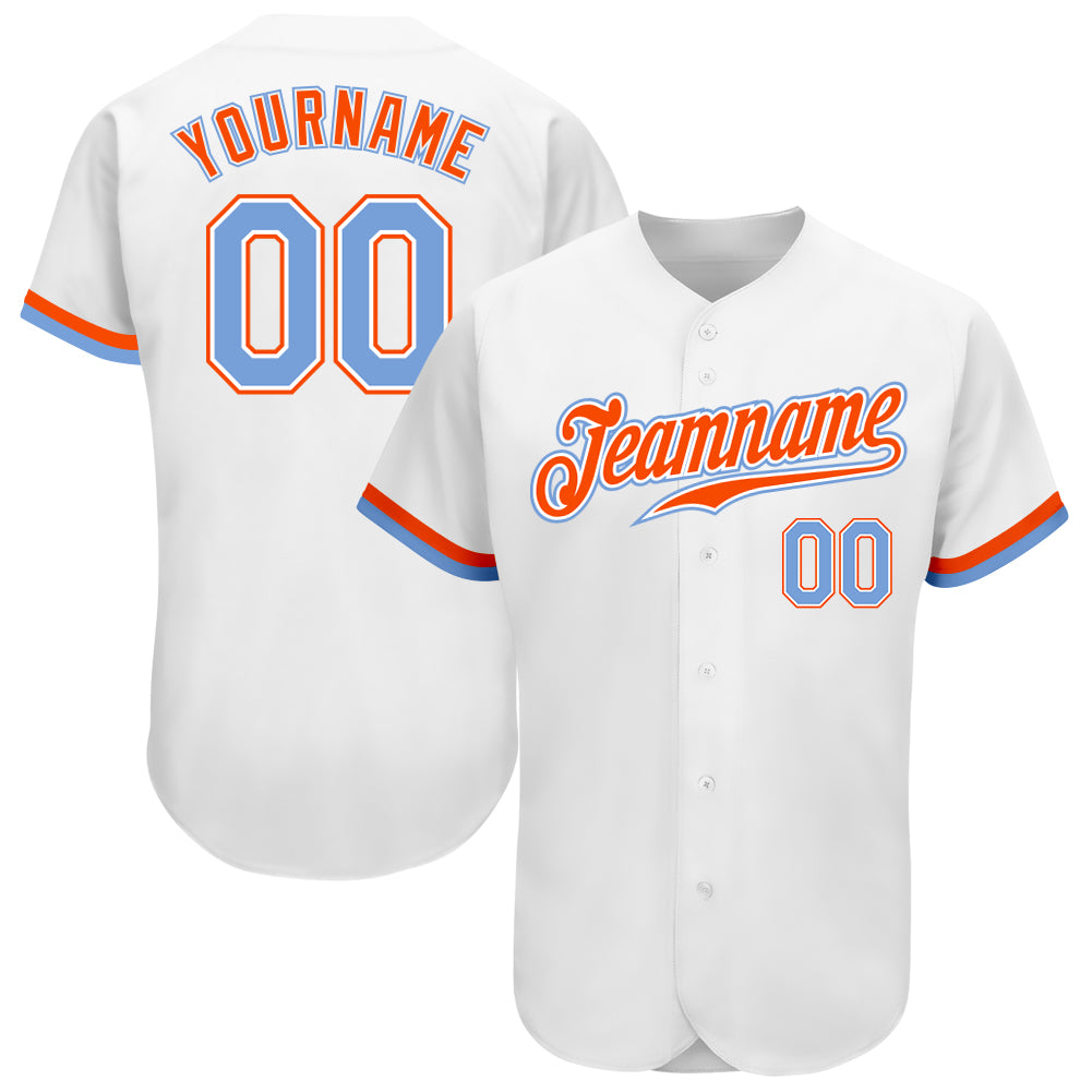 Custom White Powder Blue-Orange Authentic Baseball Jersey Custom Authentic Baseball Jersey in White Powder Blue and Orange Custom White Powder Blue-Orange Authentic Baseball Jersey