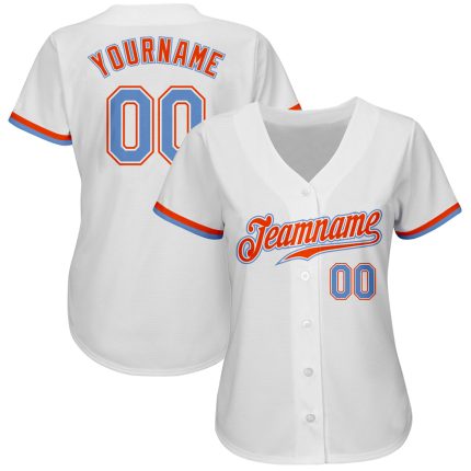 Custom Authentic Baseball Jersey in White Powder Blue and Orange Custom White Powder Blue-Orange Authentic Baseball Jersey