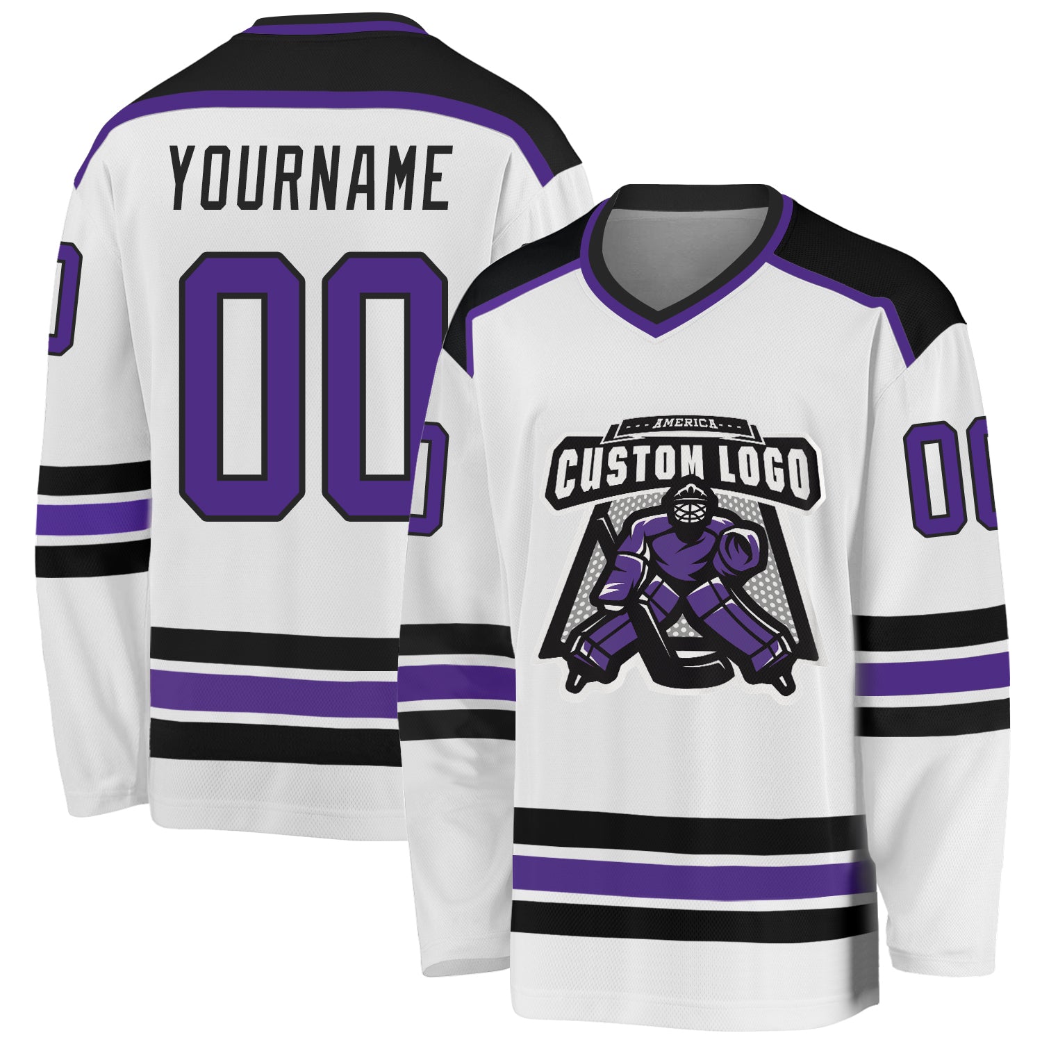 Custom Purple Black Hockey Jersey - Personalized Team Apparel, Sports Gear Custom White Purple-Black Hockey Jersey
