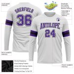 Custom Performance T-Shirt for Men, Long Sleeve in White and Purple-Black Color Custom White Purple-Black Long Sleeve Performance