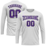 Custom Performance T-Shirt for Men, Long Sleeve in White and Purple-Black Color Custom White Purple-Black Long Sleeve Performance