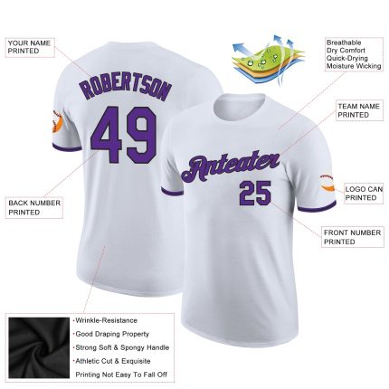 Custom Performance T-Shirt in White Purple and Black Colors Custom White Purple-Black Performance T-Shirt