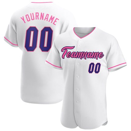 Custom Authentic Baseball Jersey in White, Purple, Black, and Pink Custom White Purple Black-Pink Authentic Baseball Jersey