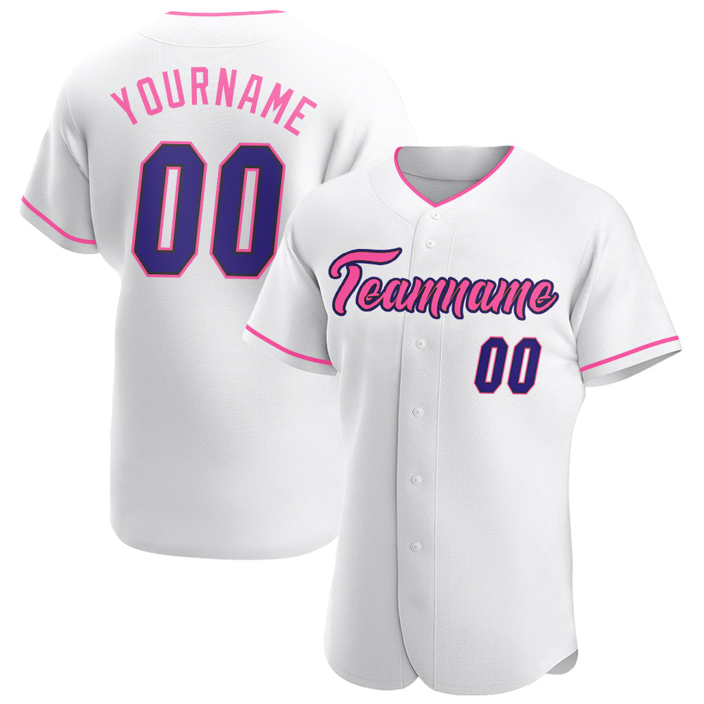Custom Authentic Baseball Jersey in White, Purple, Black, and Pink Custom White Purple Black-Pink Authentic Baseball Jersey