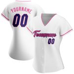 Custom Authentic Baseball Jersey in White, Purple, Black, and Pink Custom White Purple Black-Pink Authentic Baseball Jersey