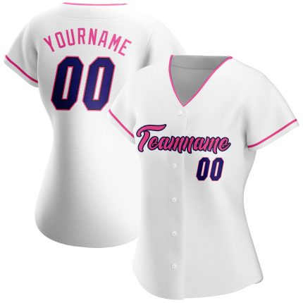 Custom Authentic Baseball Jersey in White, Purple, Black, and Pink Custom White Purple Black-Pink Authentic Baseball Jersey