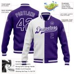 Custom White Purple Varsity Letterman Bomber Jacket Full-Snap Fashion Outerwear Custom White Purple Bomber Full-Snap Varsity