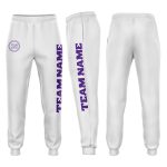 Custom Fleece Jogger Sweatpants in White and Purple for Comfort and Style Custom White Purple Fleece Jogger Sweatpants