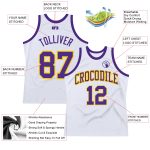 Custom Authentic Basketball Jersey - White Purple Gold Throwback Design Custom White Purple-Gold Authentic Throwback Basketball