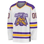 Purple Gold Custom Hockey Jersey - Personalized White Team Jersey Custom White Purple-Gold Hockey Jersey