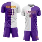 Custom Soccer Uniform Jersey White Purple Gold Sublimation Split Fashion Design Custom White Purple-Gold Sublimation Split