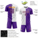 Custom Soccer Uniform Jersey White Purple Gold Sublimation Split Fashion Design Custom White Purple-Gold Sublimation Split