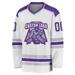 Custom Hockey Jersey in White Purple and Gray Colors Custom White Purple-Gray Hockey Jersey