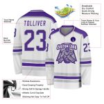 Custom Hockey Jersey in White Purple and Gray Colors Custom White Purple-Gray Hockey Jersey