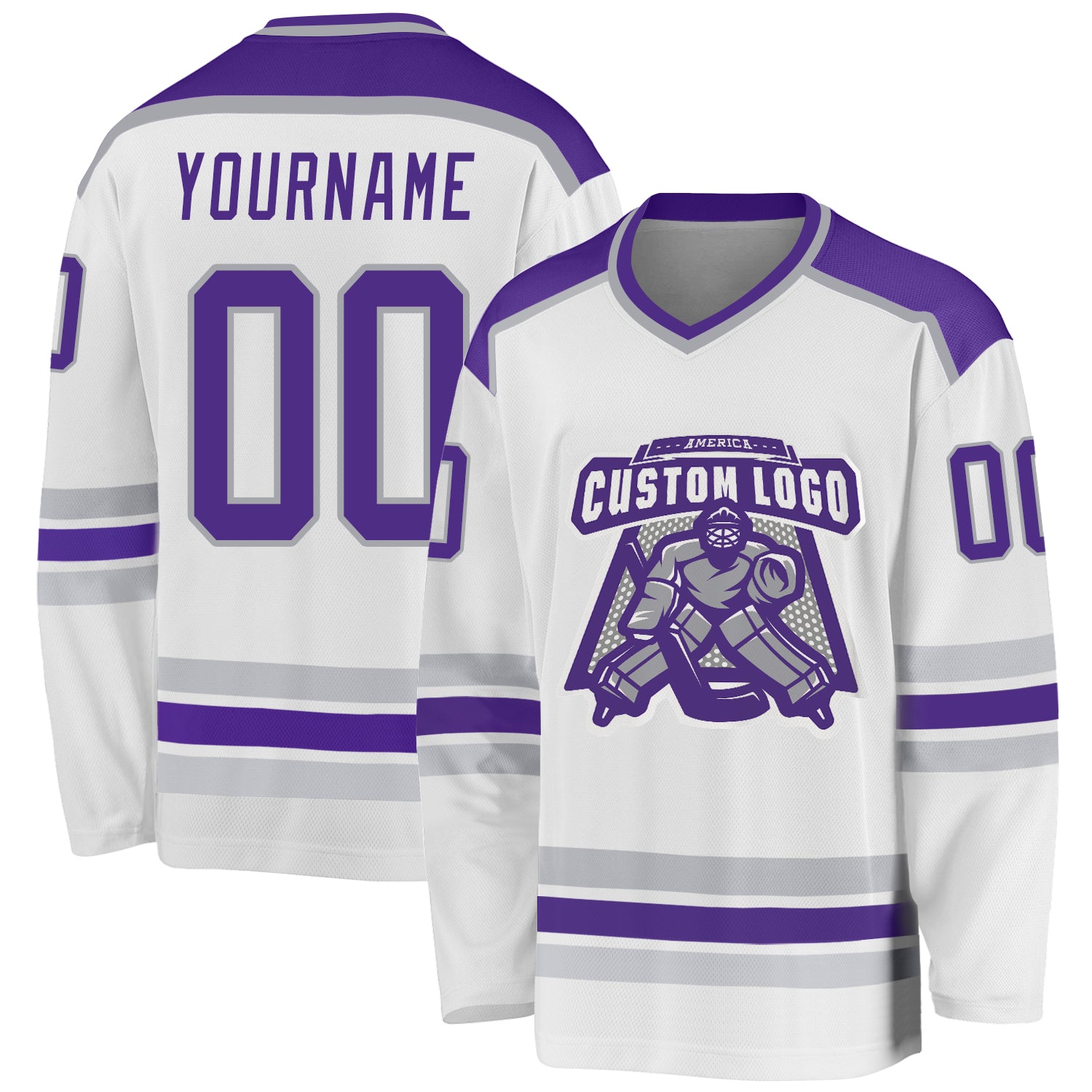 Custom Hockey Jersey in White Purple and Gray Colors Custom White Purple-Gray Hockey Jersey